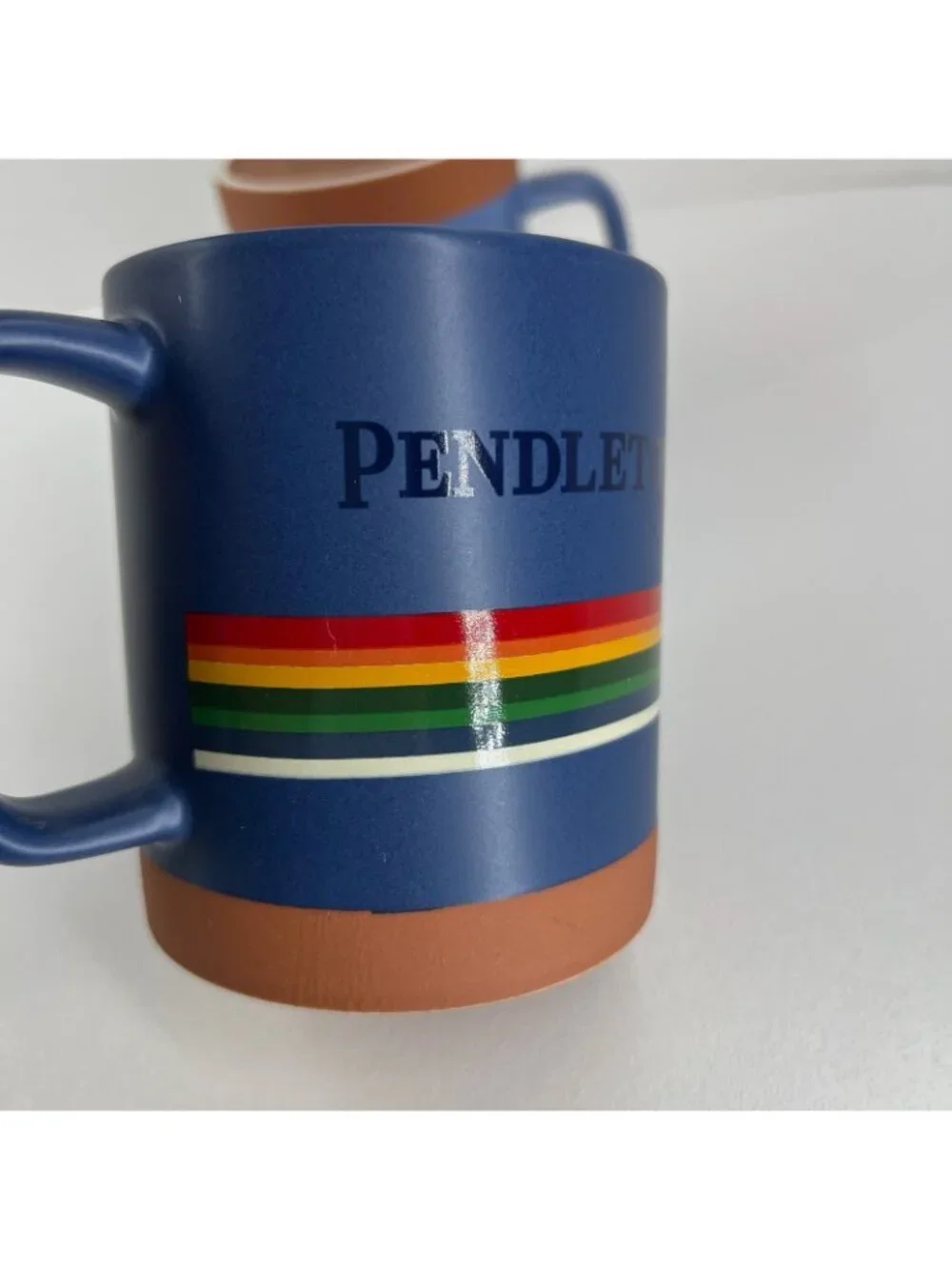 Pendleton National Parks Stoneware Coffee Mugs Set Ceramic 18oz Striped Blue Red